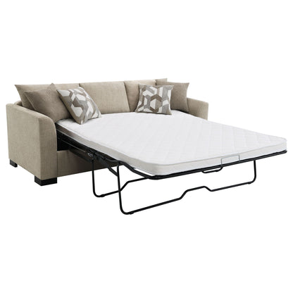 Pacheco Sleeper Sectional Chaise Sofa in beige fabric with neutral cushions and pullout bed on Tampa Home & Garden Store