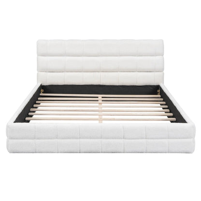 Upholstered platform bed with tufted white headboard and slatted base by Unique Piece Furniture on Tampa Home & Garden Store
