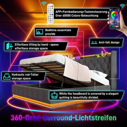 Upholstered storage bed by Unique Piece Furniture with USB-C charging, 360° LED on Tampa Home & Garden Store