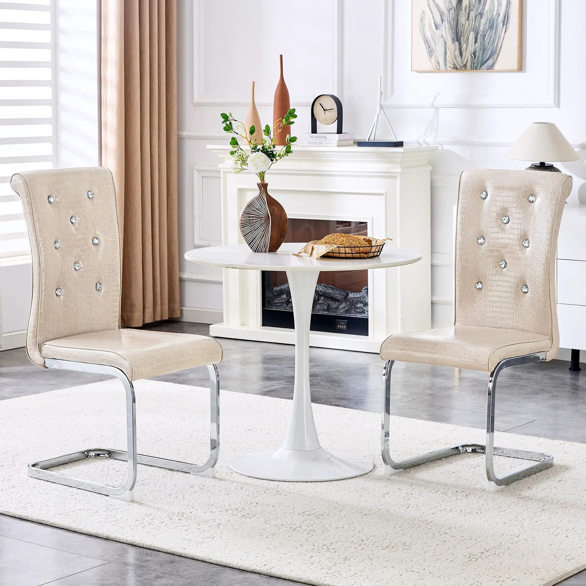 Elegant Design Upholstered Dining Chairs tufted faux-leather set of 2 Unique Piece Furniture on Tampa Home & Garden Store