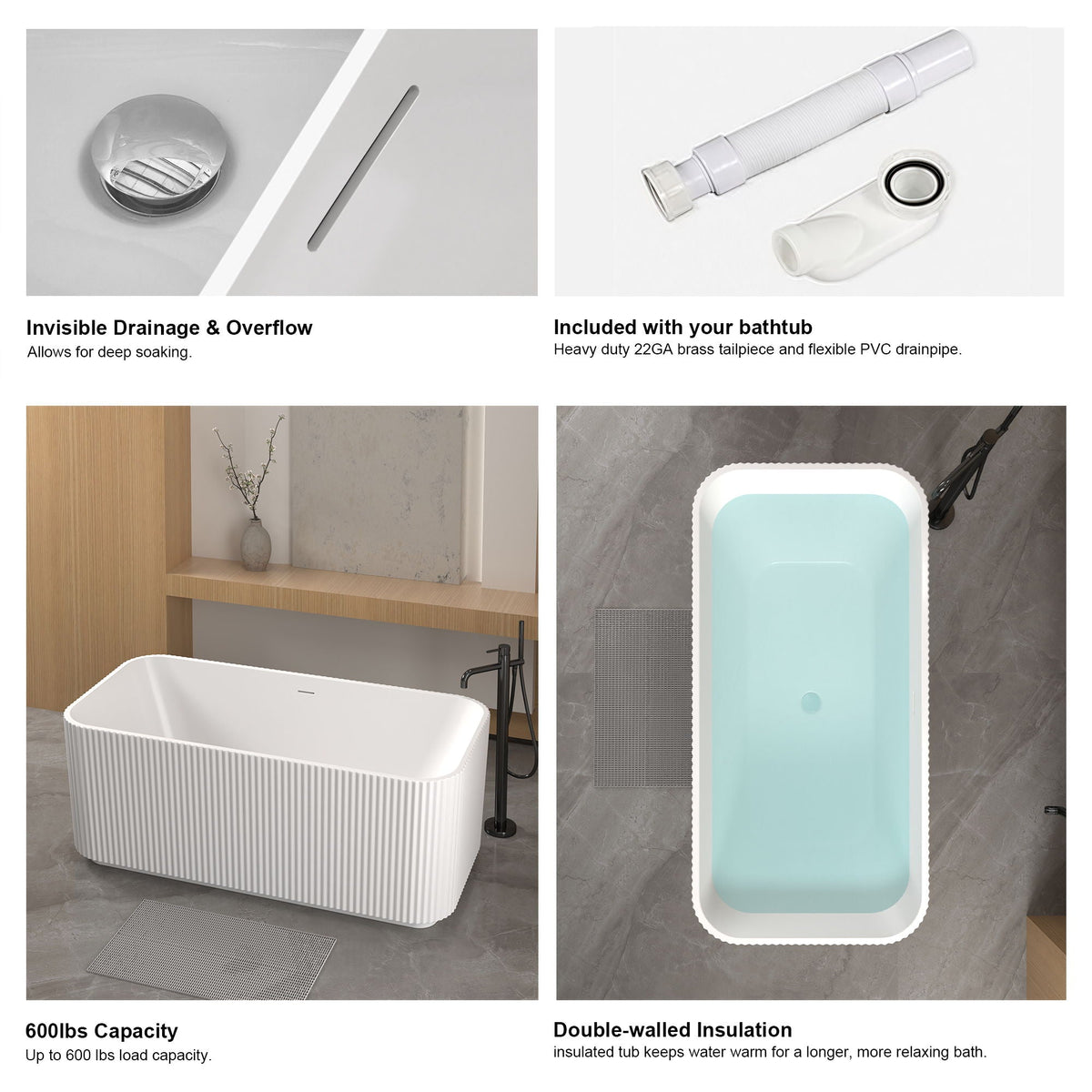 Linear freestanding soaker tub by HouseOfZazla in gloss white with ribbed exterior panels on Tampa Home & Garden Store