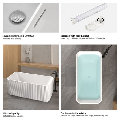 Linear freestanding soaker tub by HouseOfZazla in gloss white with ribbed exterior panels on Tampa Home & Garden Store