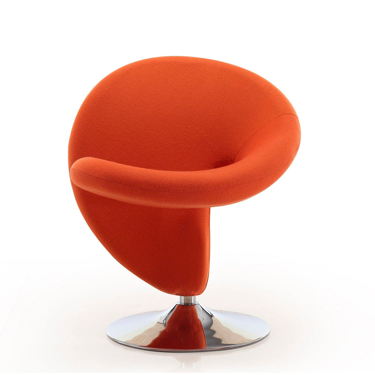 Swivel lounge chair orange wool blend upholstery by HouseOfZazla with chrome pedestal base on Tampa Home & Garden Store