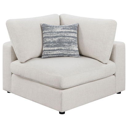 Rhette Upholstered Sectional beige fabric 2-piece living room set with blue patterned pillow on Tampa Home & Garden Store