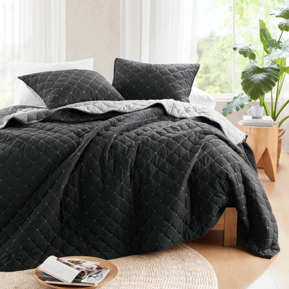 7-Piece King/Cal King Bedding Set HouseOfZazla black quilted comforter and shams on Tampa Home & Garden Store