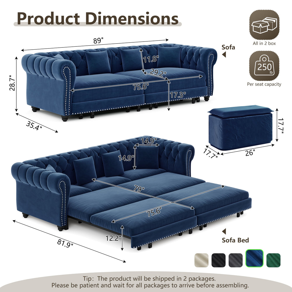 Chesterfield Velvet Pull Out Bed For A Room