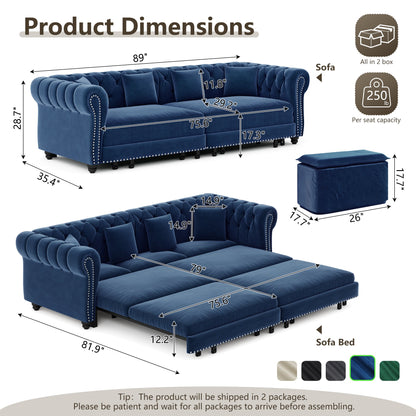 Chesterfield Velvet Pull Out Bed For A Room