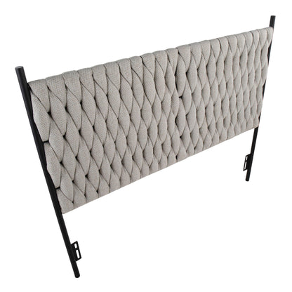 Braided Matisse Upholstery Queen Headboard with black metal frame in beige-gray fabric on Tampa Home & Garden Store