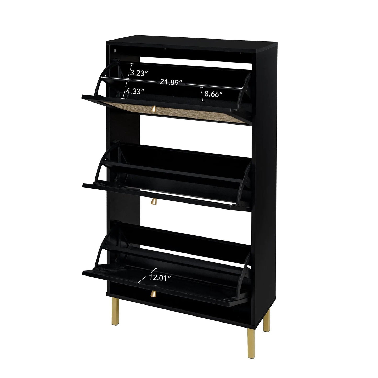 Rattan 3 Door Shoe Rack Cabinet for Entryway