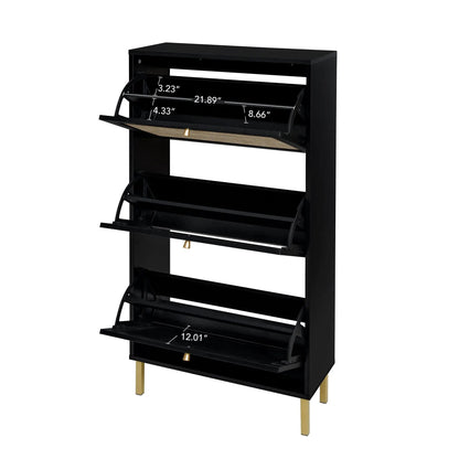 Rattan 3 Door Shoe Rack Cabinet for Entryway