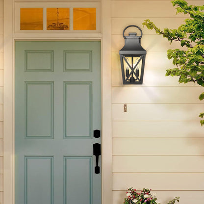 Outdoor Waterproof Wall Light by GigaTech, black metal lantern with glass panels and two bulbs on Tampa Home & Garden Store