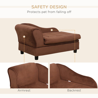 PawHut luxury sofa-style dog bed for small dogs, brown upholstery with armrest on Tampa Home & Garden Store