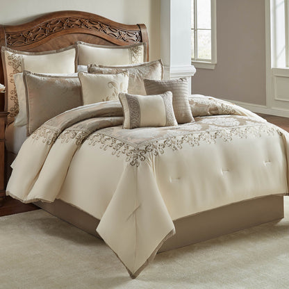 Hillcrest Ivory Damask and Jacquard Comforter Set