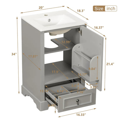 Bathroom Vanity With Sink, Soft Close Door, Shelf