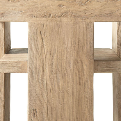 Sculptural Block Accent Chair reclaimed elm frame in brown with chunky interlocking legs on Tampa Home & Garden Store