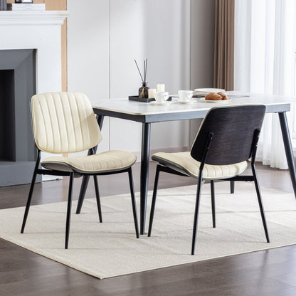 Dining chairs set of 2 with walnut bentwood back, cream upholstered seats, black metal legs on Tampa Home & Garden Store