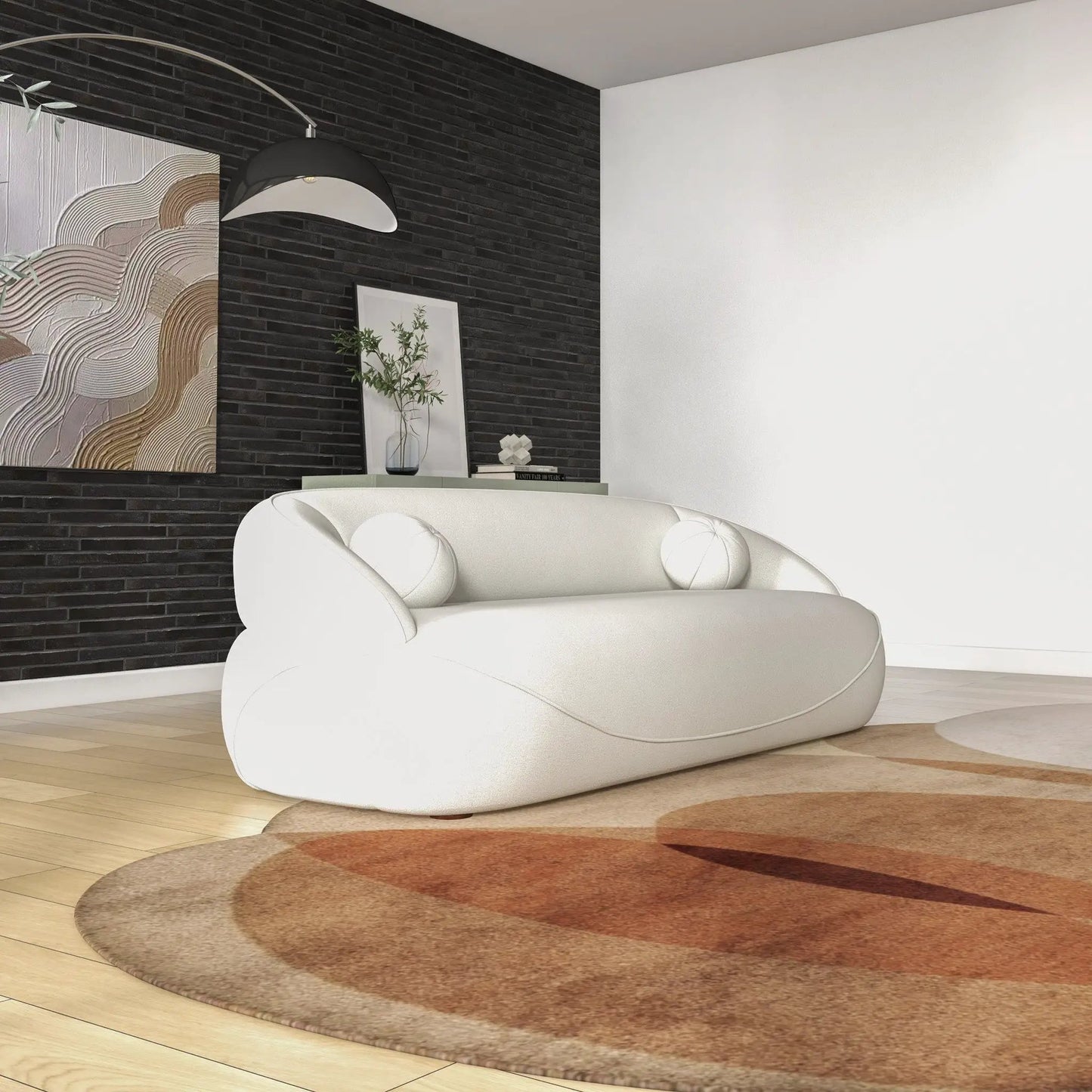 Andrew - Boucle Sofa white rounded stationary sofa by Unique Piece Furniture in a living area on Tampa Home & Garden Store