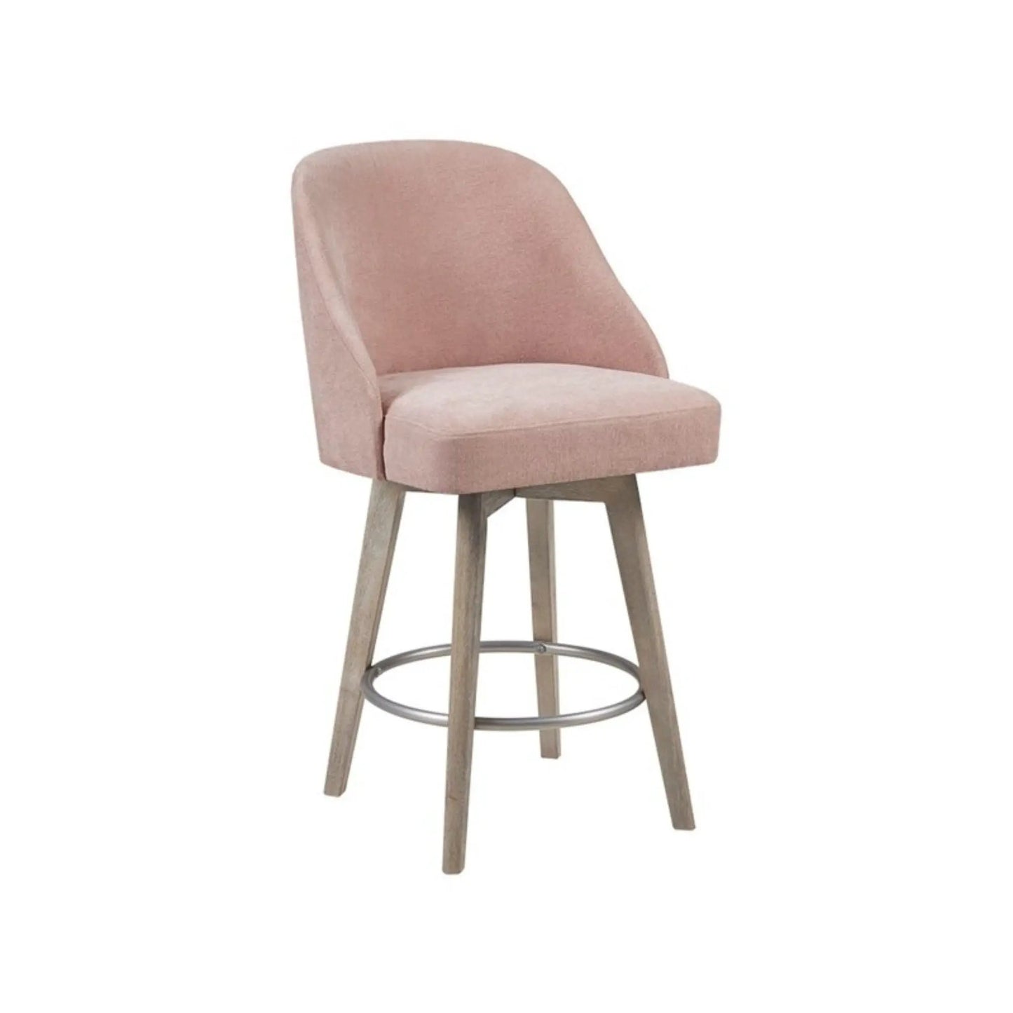 Pearce Bar Stool with Swivel Seat, blush pink velvet upholstery, counter height, wood legs on Tampa Home & Garden Store