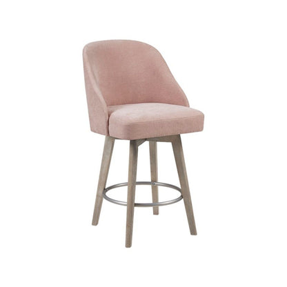 Bar stool with swivel pink upholstered seat, solid wood legs, metal footring on Tampa Home & Garden Store