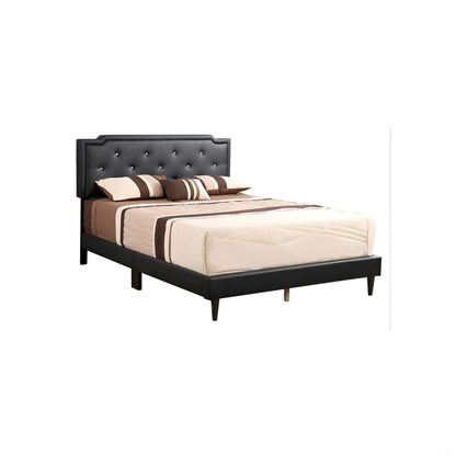 Button Tufted Bed by Unique Piece Furniture, black upholstered headboard with beige bedding on Tampa Home & Garden Store