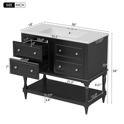 Bathroom Vanity Cabinet With Undermount Sink, black finish, 4-drawer, Unique Piece Furniture on Tampa Home & Garden Store