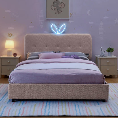 Upholstered Bed with Rabbit Ear Headboard and LED