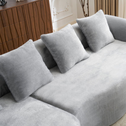 Modular L-shaped sectional sofa with curved chaise in gray plush fabric by HouseOfZazla on Tampa Home & Garden Store