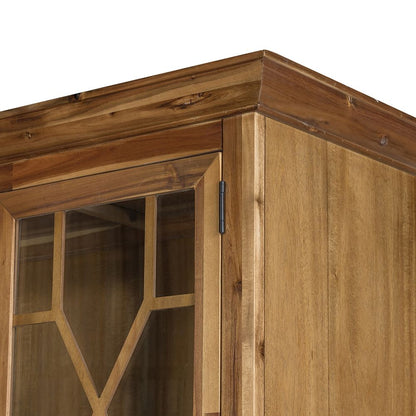 Solid acacia wood accent cabinet with glass doors in natural finish by HouseOfZazla on Tampa Home & Garden Store