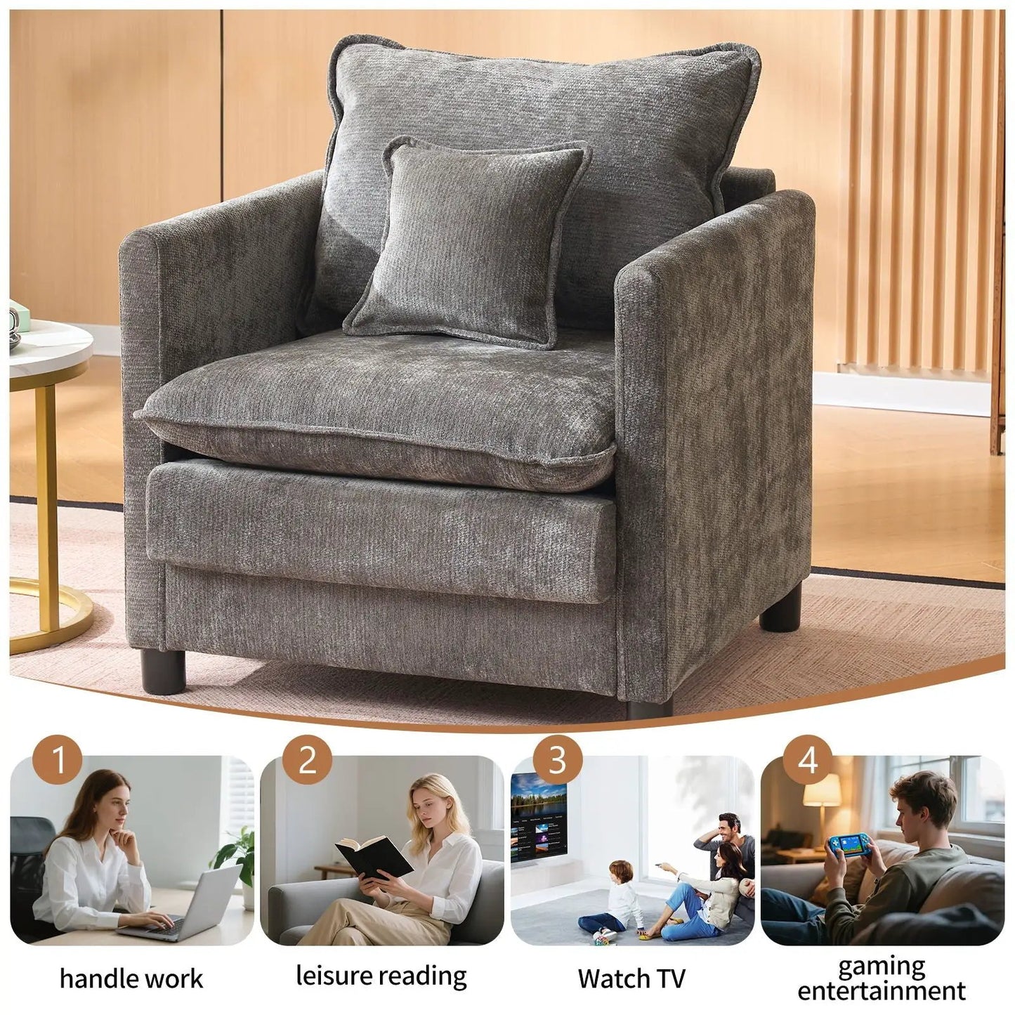 Modern Reading Armchair with Cozy Cushioned Back