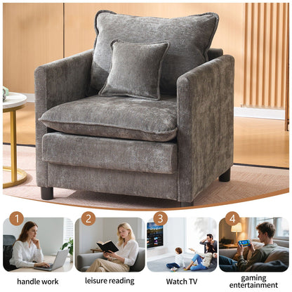 Modern Reading Armchair, grey textured fabric with matching cushions, HouseOfZazla armchair on Tampa Home & Garden Store