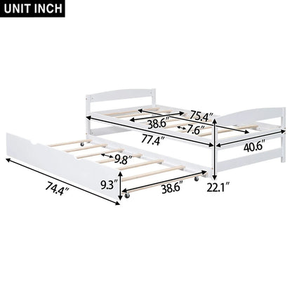 White platform bed with integrated trundle on wheels, wood slats, contemporary design on Tampa Home & Garden Store