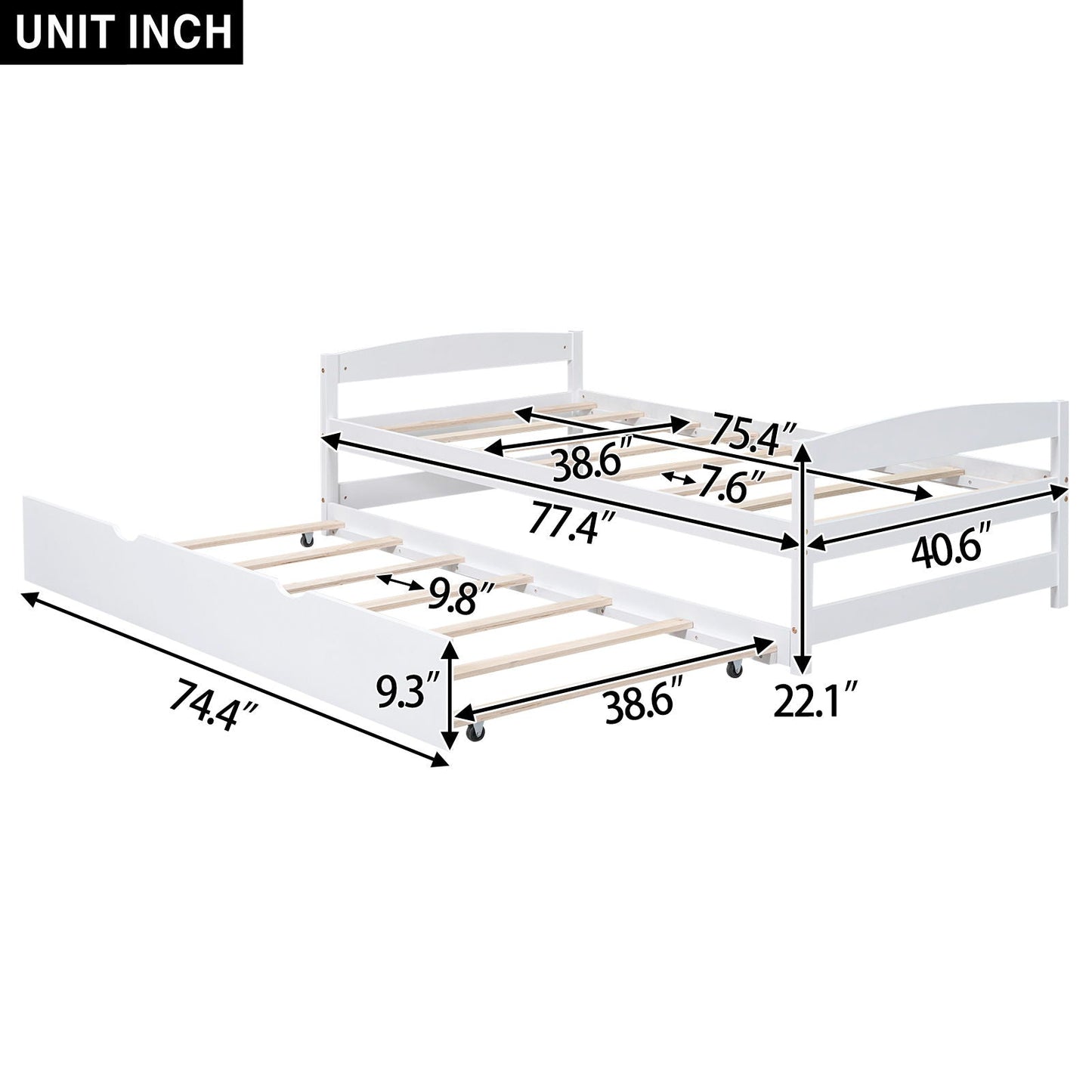 White platform bed with trundle on casters, wooden slat bed frame by HouseOfZazla on Tampa Home & Garden Store