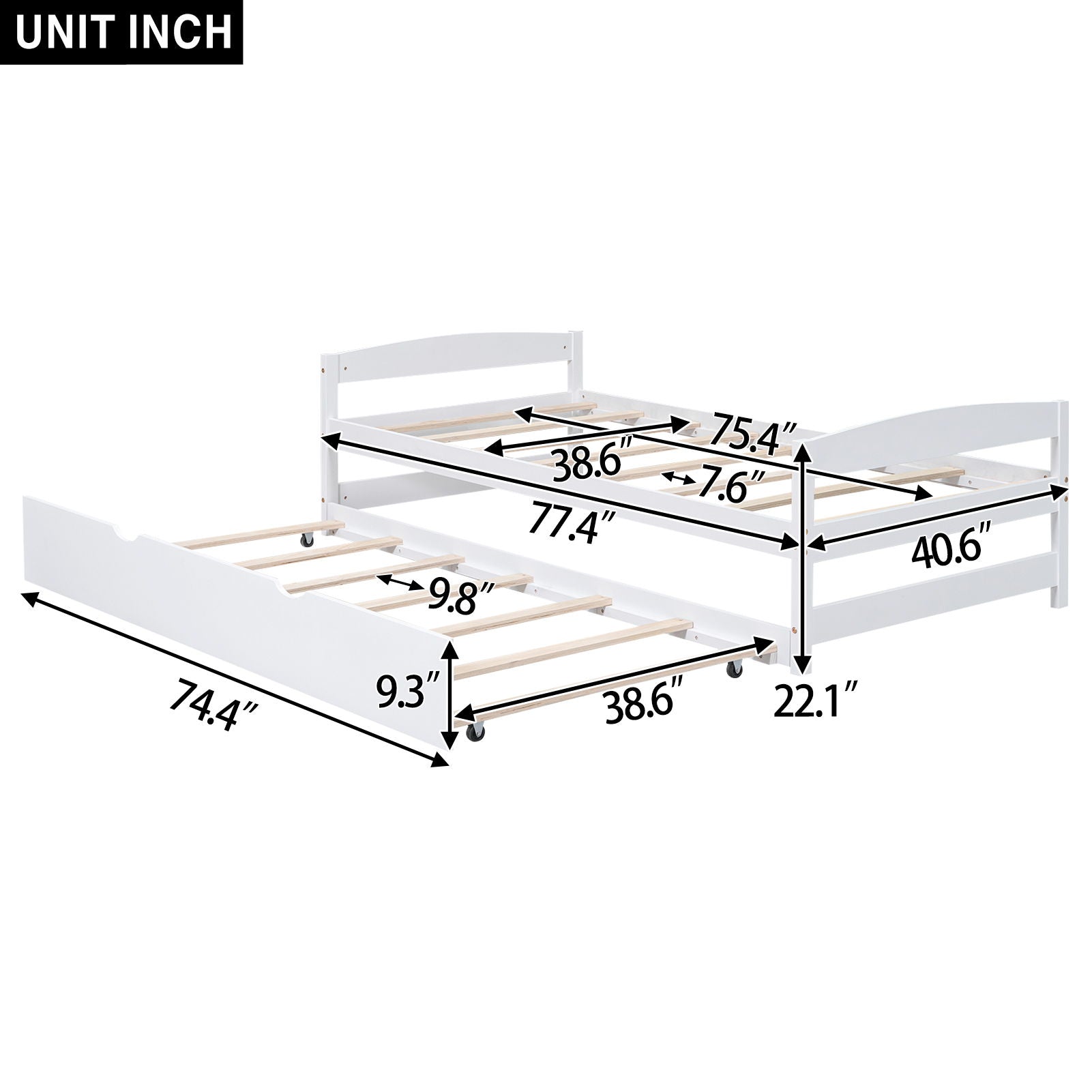 White platform bed with trundle on casters, wooden slat bed frame by HouseOfZazla on Tampa Home & Garden Store