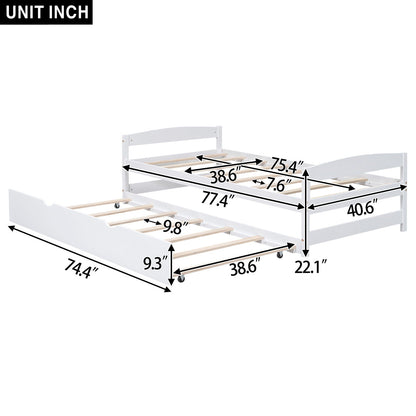 White platform bed with trundle on casters, wooden slat bed frame by HouseOfZazla on Tampa Home & Garden Store
