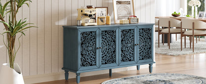 60-inch antique blue buffet cabinet with floral carved doors and adjustable shelves on Tampa Home & Garden Store