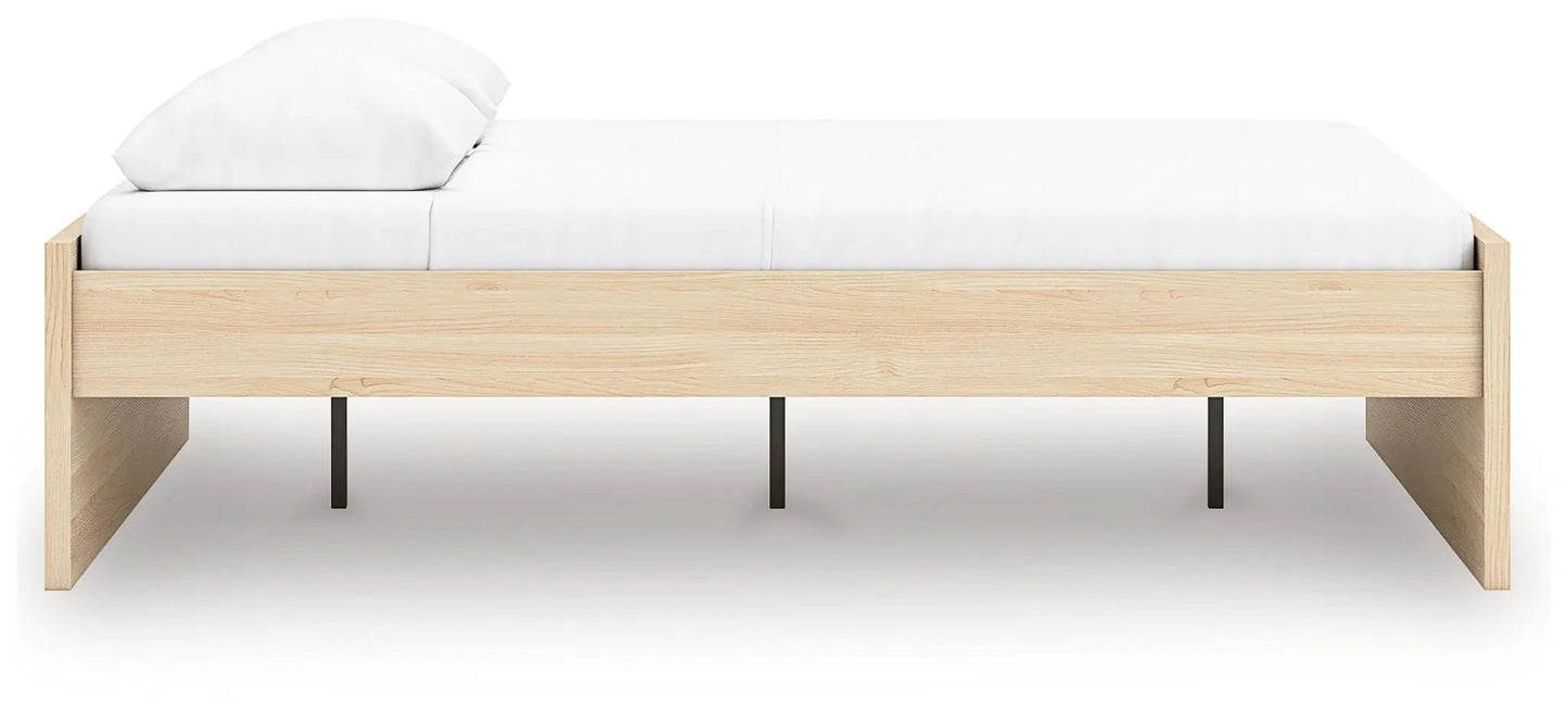 Onita Platform Bed natural oak storage frame with white bedding on Tampa Home & Garden Store