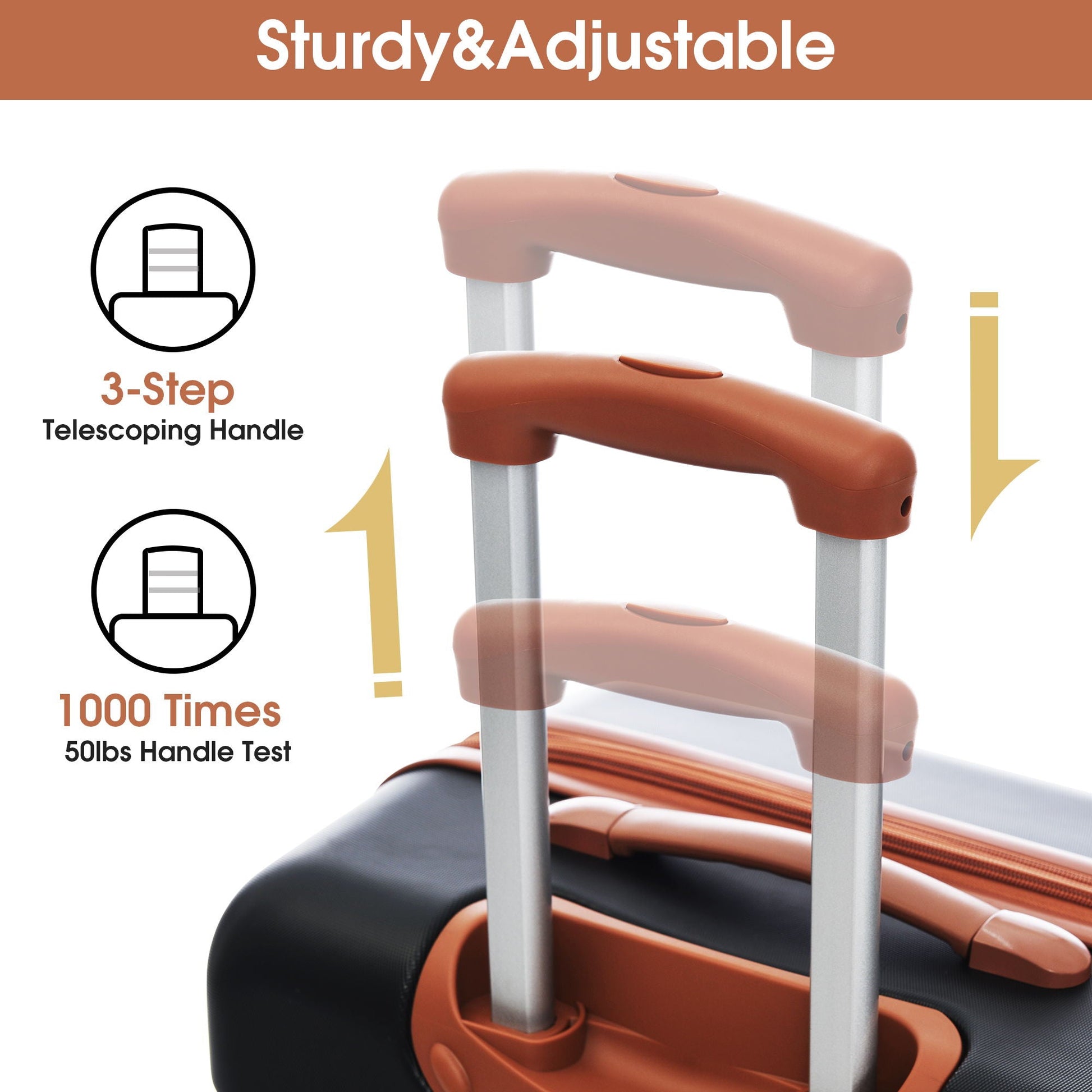 HouseOfZazla 3-step telescoping luggage handle system in peach with silver rails on Tampa Home & Garden Store