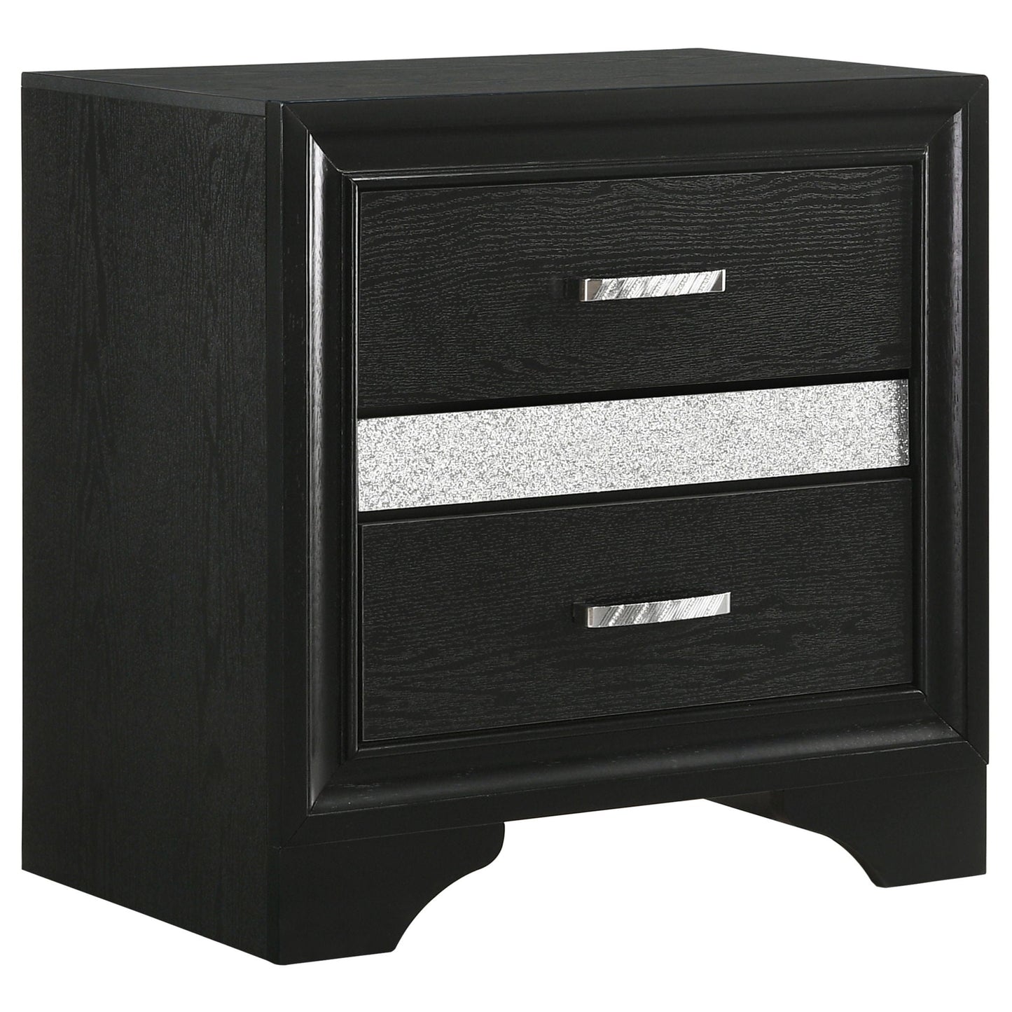 Annie 4 Piece Bedroom Set black wood nightstand with silver bar handle on Tampa Home & Garden Store
