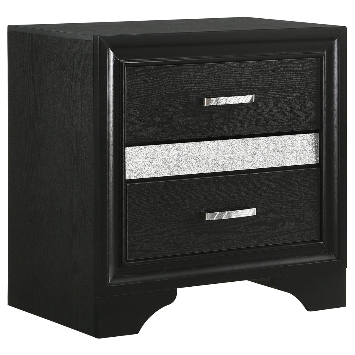 Annie 4 Piece Bedroom Set black wood nightstand with silver bar handle on Tampa Home & Garden Store