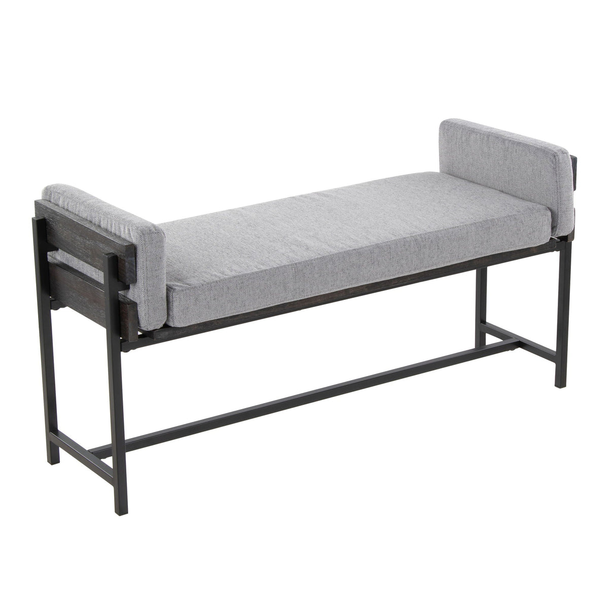 Farmhouse Luxe Upholstered Bench with Wood Panel Accent in gray fabric by HouseOfZazla on Tampa Home & Garden Store