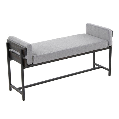 Farmhouse Luxe Upholstered Bench with Wood Panel Accent in gray fabric by HouseOfZazla on Tampa Home & Garden Store