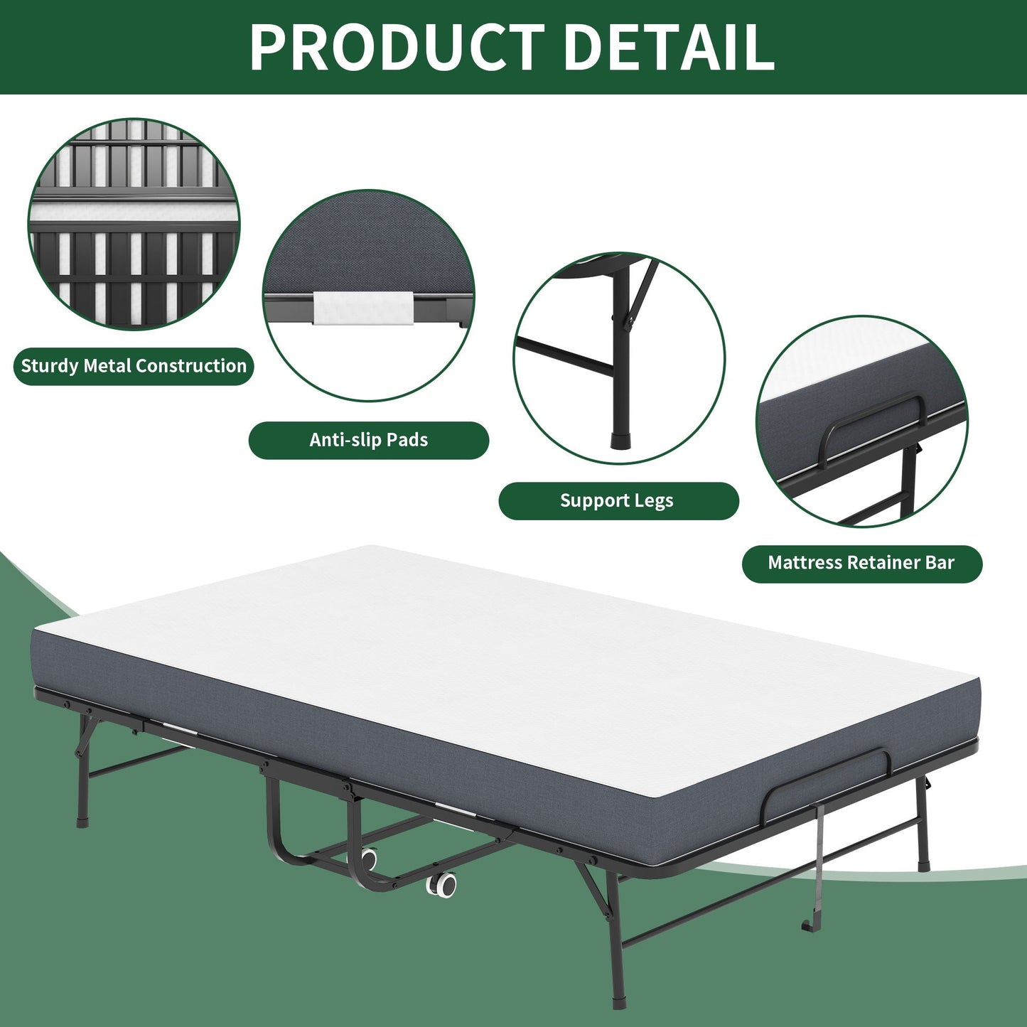 Wide Folding Rollaway Bed and Memory Foam