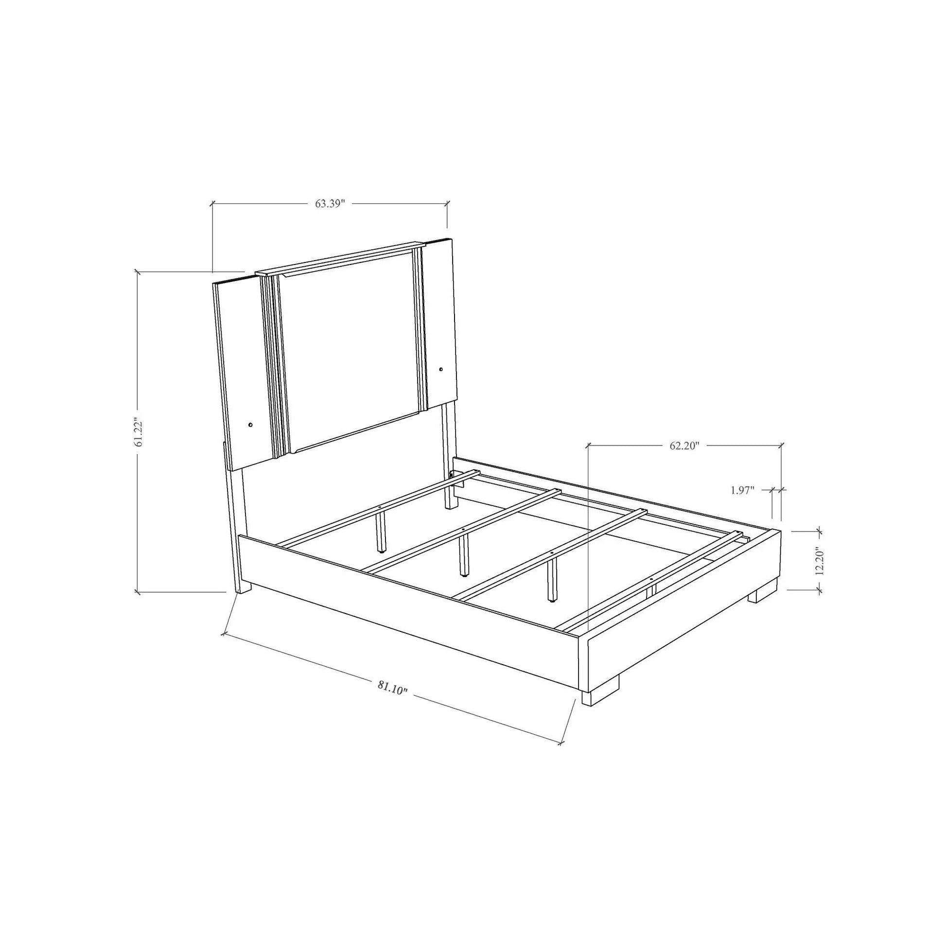 Moon panel bed frame blueprint with LED accents and dimensions on Tampa Home & Garden Store