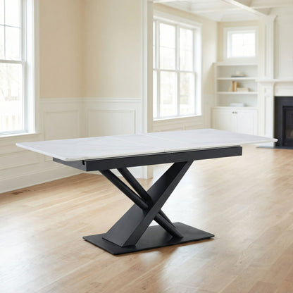 Geometric X Frame Dining Table With Marble Top