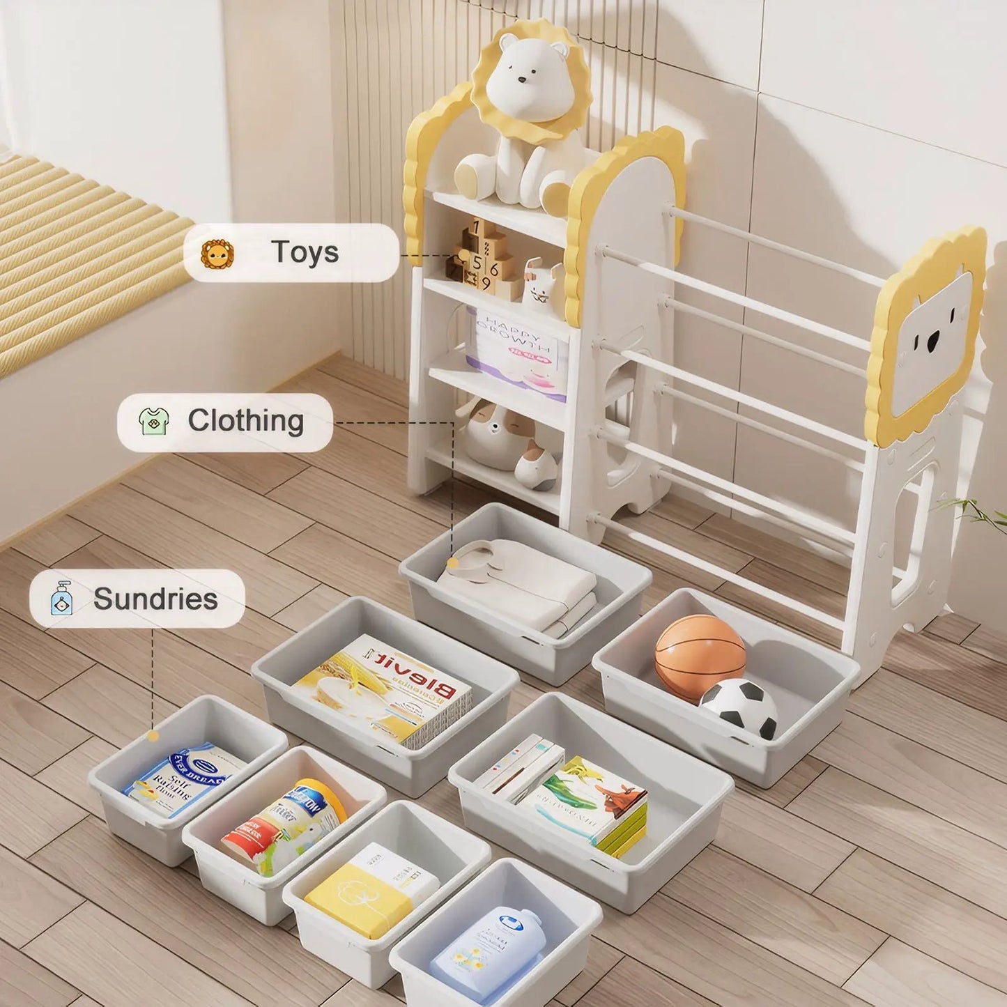 Kids Bookshelf and Toy Storage Organizers 4 Tier