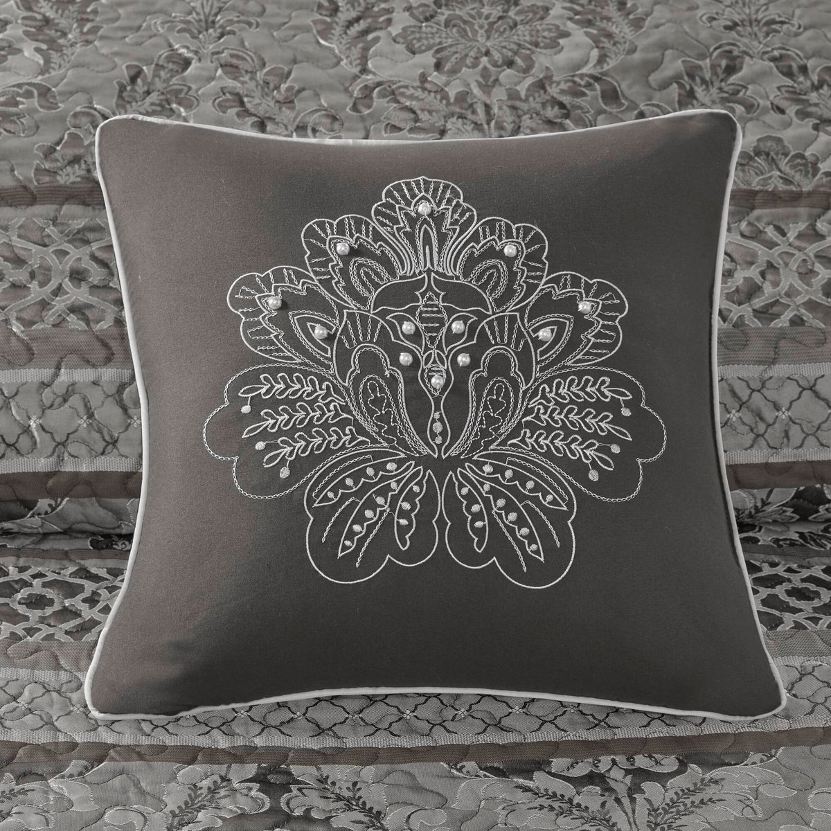 Reversible Jacquard Queen Bedspread Set with Embroidered Pillow and Pearl Accents HouseOfZazla on Tampa Home & Garden Store