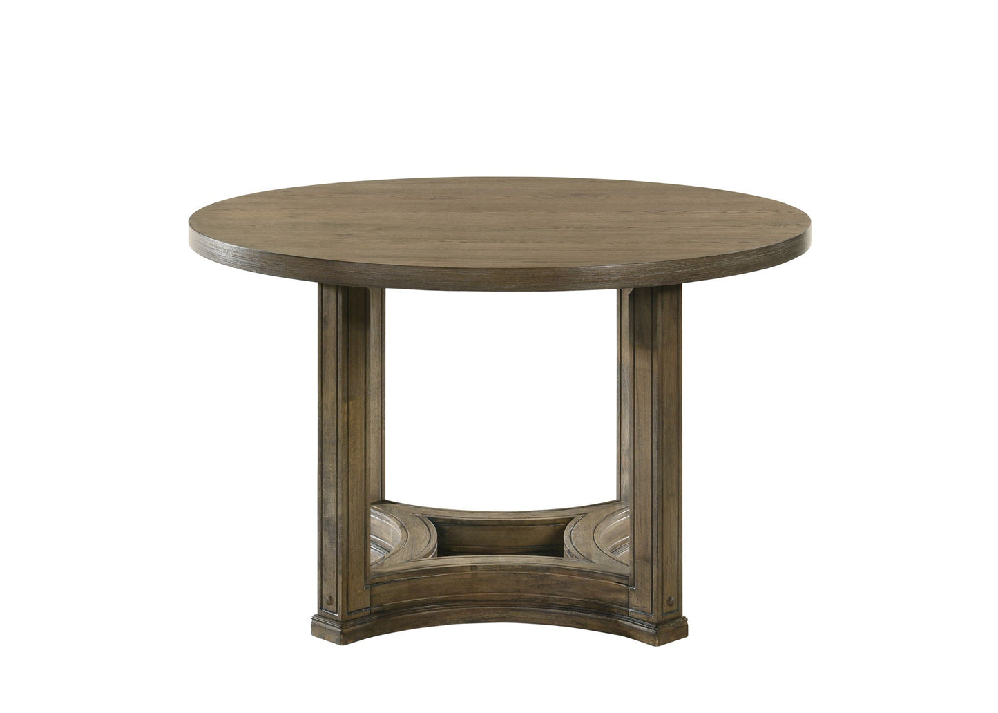 Parfield Weathered Oak Round Dining Table by HouseOfZazla with dark wooden legs on Tampa Home & Garden Store