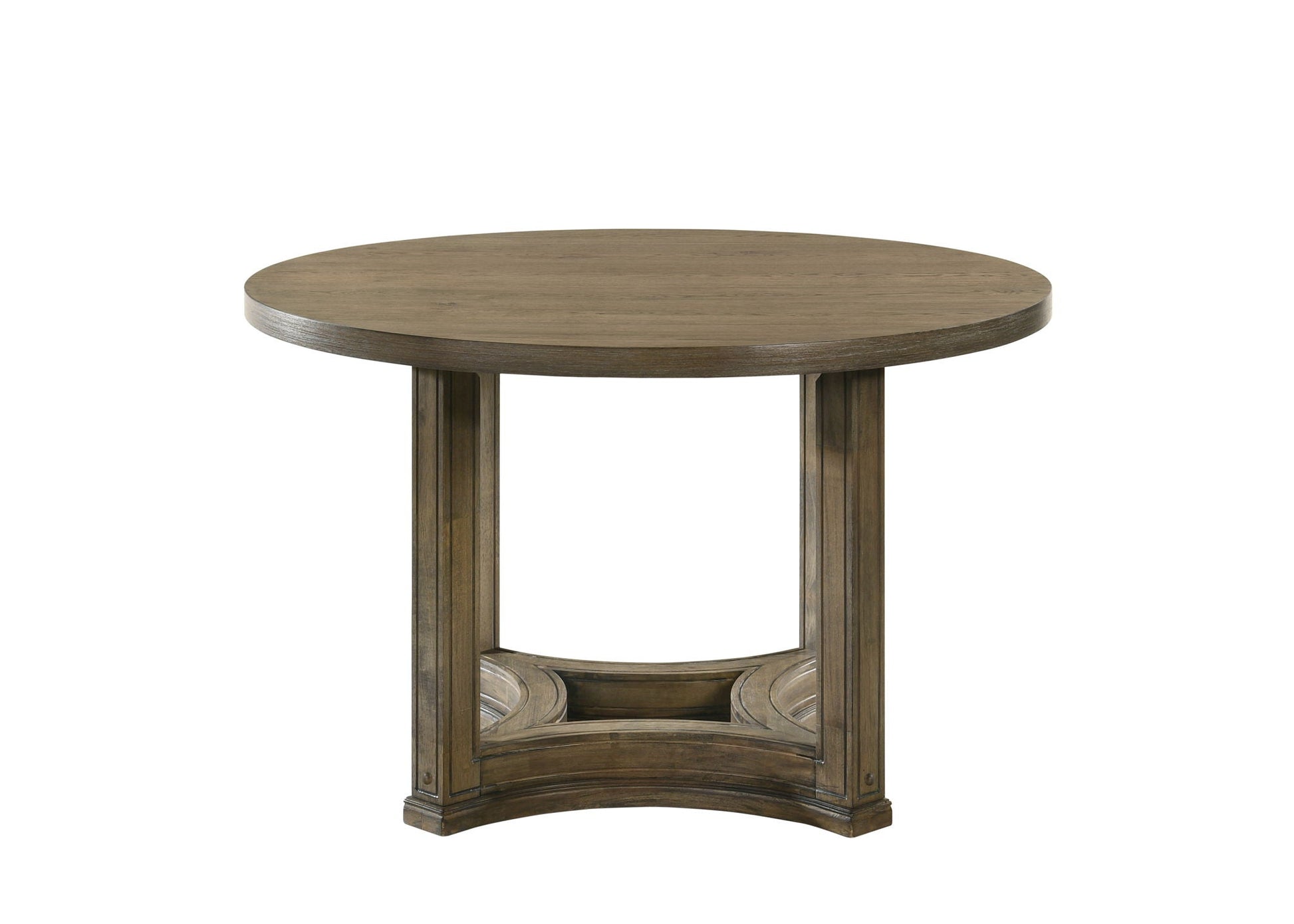 Parfield Weathered Oak Round Dining Table by HouseOfZazla with dark wooden legs on Tampa Home & Garden Store
