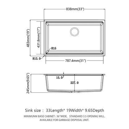 Quartz kitchen sink with granite composite workstation, undermount 33L x 19W x 9.65D on Tampa Home & Garden Store