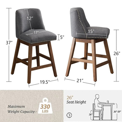 Upholstered Swivel Bar Stool with Soft Fabric